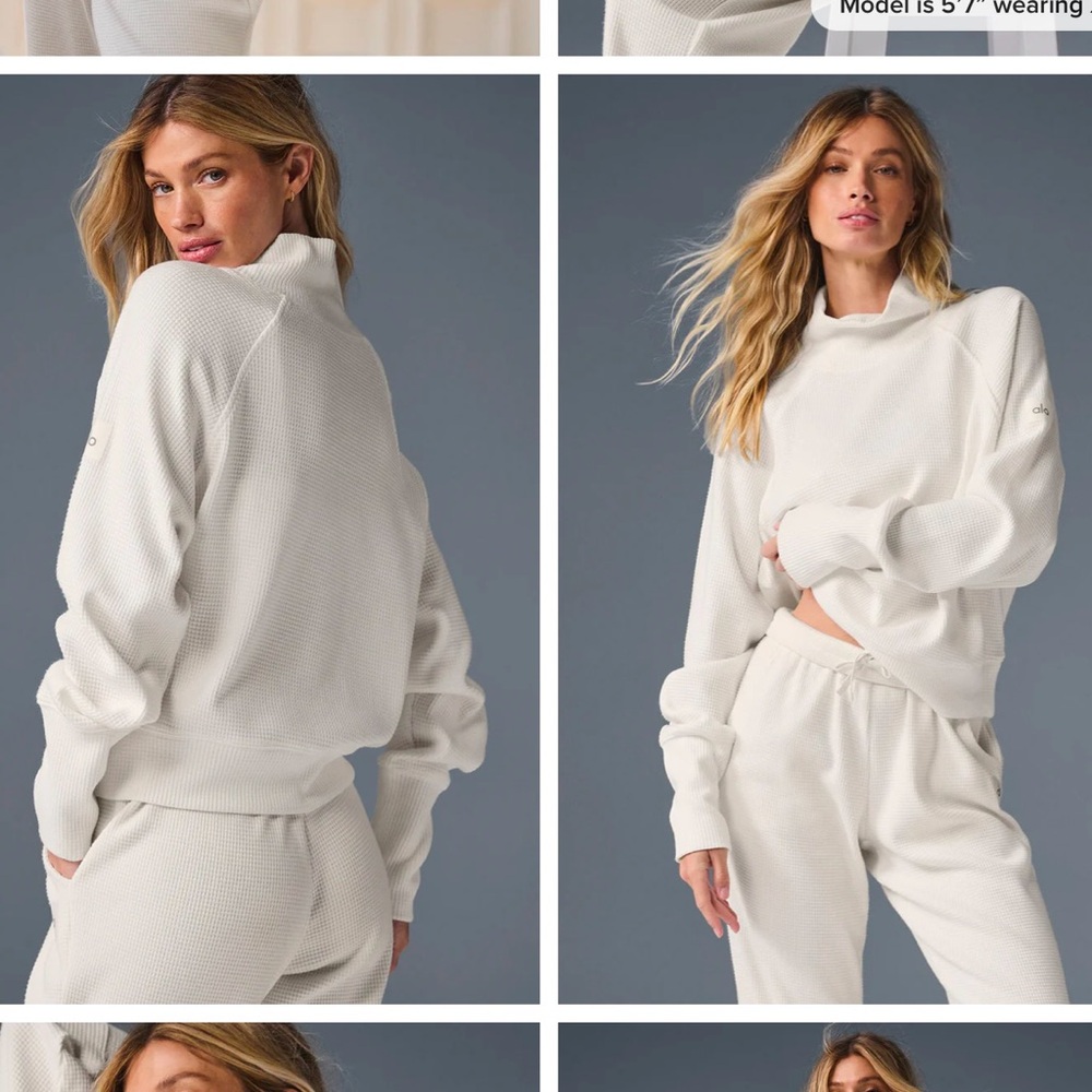 Alo Yoga Waffle Weekend Escape Mock Neck Long Sleeve - Ivory